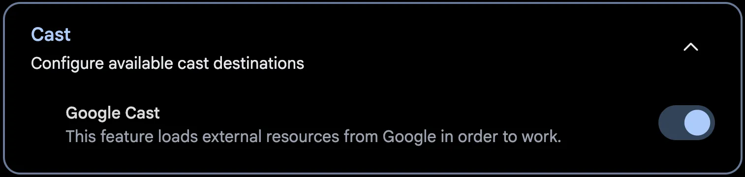 在设置中启用 Google Cast 投屏